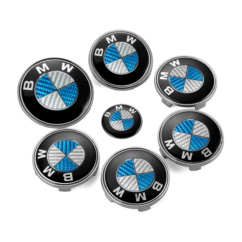 Emblemas BMW Premium 7 Peças - E90 E60 X1 X3 X5 X6 F30 G30 - Visual Exclusivo Fibra Carbono