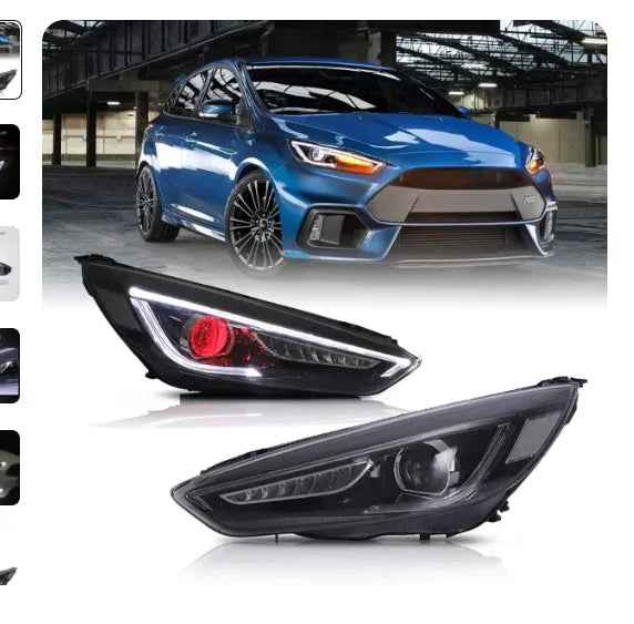 Luz de Carro LED Farol para Ford Focus 2015-2017 - Alta Qualidade com DRL Azul e Olhos de Demônio
