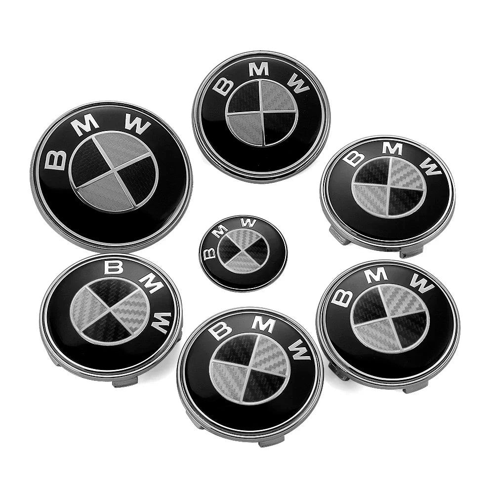 Emblemas BMW Premium 7 Peças - E90 E60 X1 X3 X5 X6 F30 G30 - Visual Exclusivo Fibra Carbono